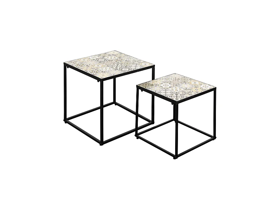 Estosa - Set van 2 lage buitentafels met keramisch blad en metalen structuur