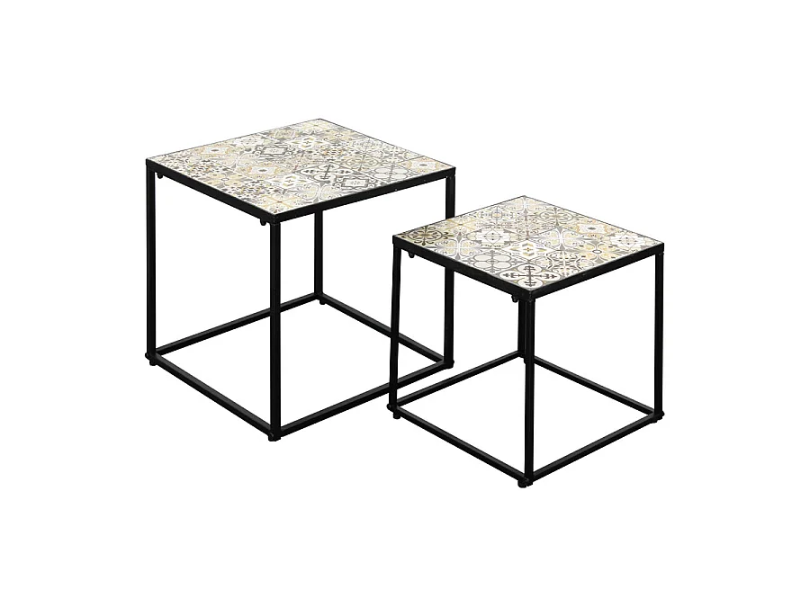 Estosa - Set van 2 lage buitentafels met keramisch blad en metalen structuur