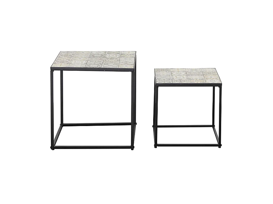 Estosa - Set van 2 lage buitentafels met keramisch blad en metalen structuur