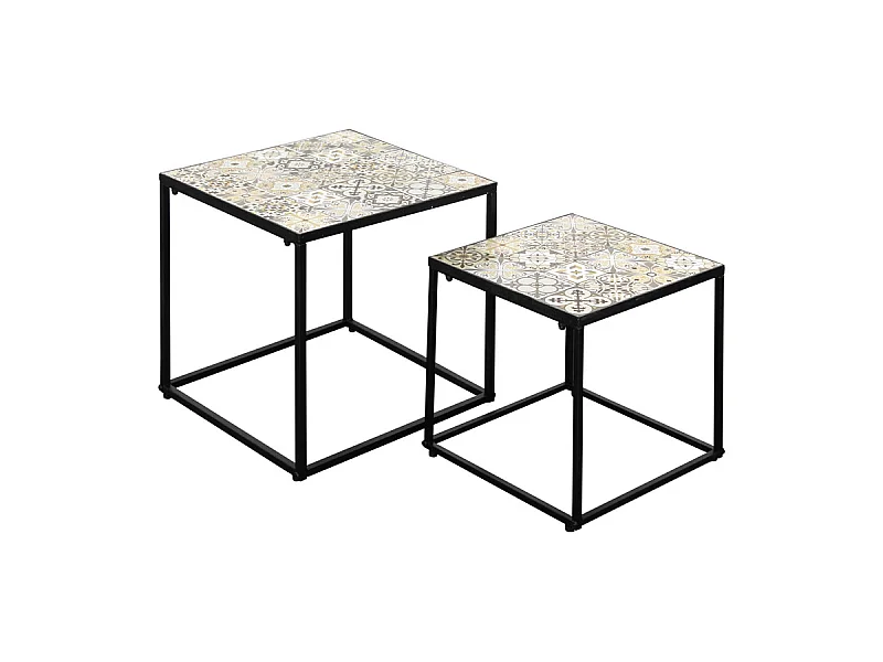 Estosa - Set van 2 lage buitentafels met keramisch blad en metalen structuur