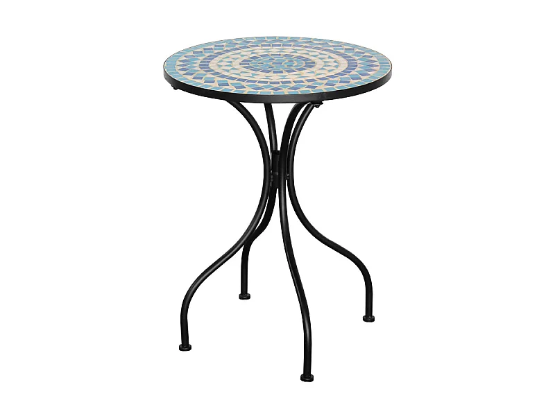 Estosa - Mesa de centro redonda para exterior com prateleira em cerâmica e decoração em mosaico brilhante 55x71 cm