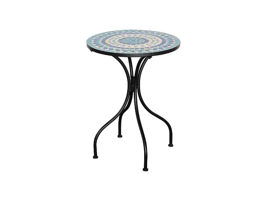 Estosa - Table basse ronde d'extérieur avec étagère en céramique à décor de mosaïque brillante 55x71 cm