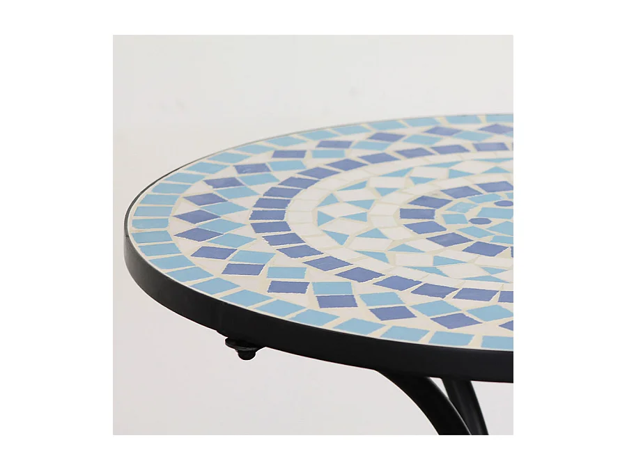 Estosa - Table basse ronde d'extérieur avec étagère en céramique à décor de mosaïque brillante 55x71 cm