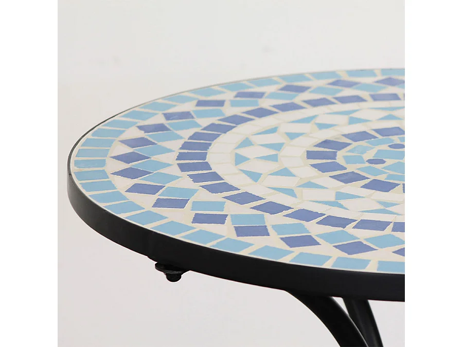 Estosa - Ronde buitensalontafel met keramische plank met glanzende mozaïekdecoratie 55x71 cm