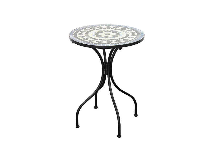 Estosa - Table basse ronde d'extérieur avec étagère en céramique à décor mosaïque mate 55x71 cm