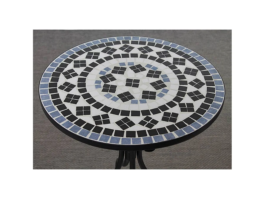 Estosa - Table basse ronde d'extérieur avec étagère en céramique à décor mosaïque mate 55x71 cm