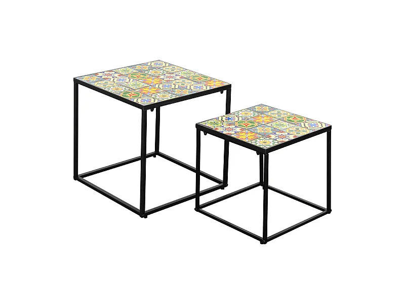 Estosa - Suite de 2 tables basses avec plateau en céramique et structure en métal