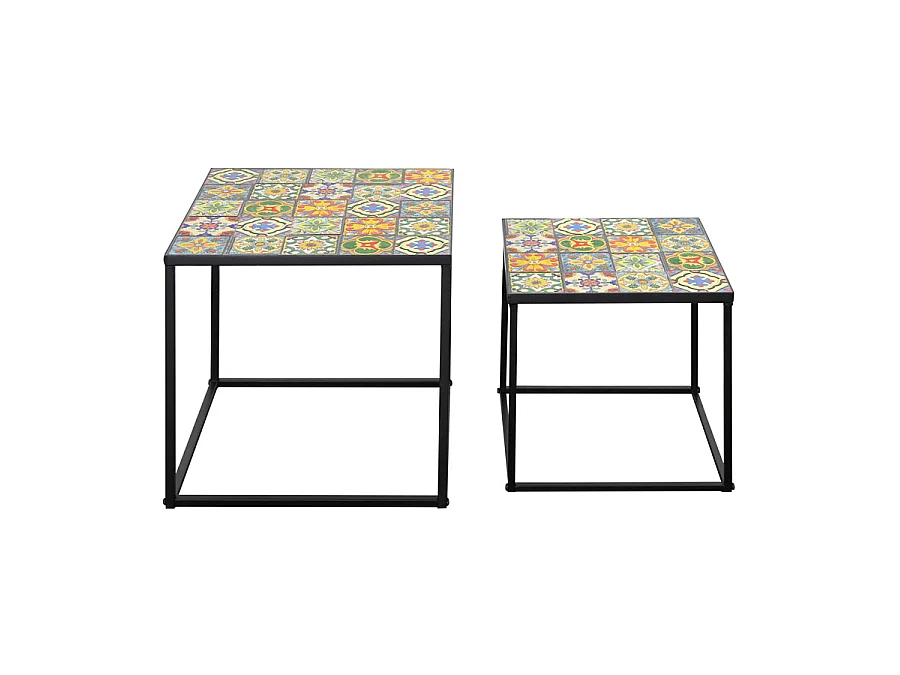 Estosa - Suite de 2 tables basses avec plateau en céramique et structure en métal