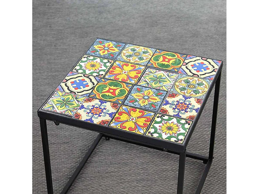 Estosa - Suite de 2 tables basses avec plateau en céramique et structure en métal