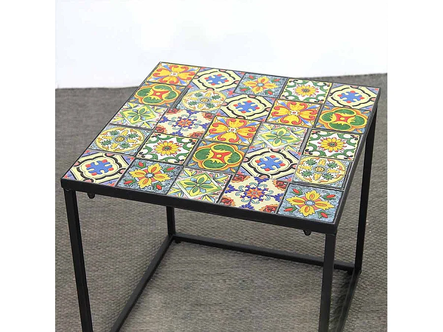 Estosa - Suite de 2 tables basses avec plateau en céramique et structure en métal