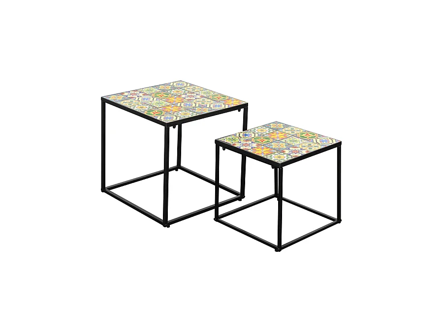 Estosa - Suite de 2 tables basses avec plateau en céramique et structure en métal