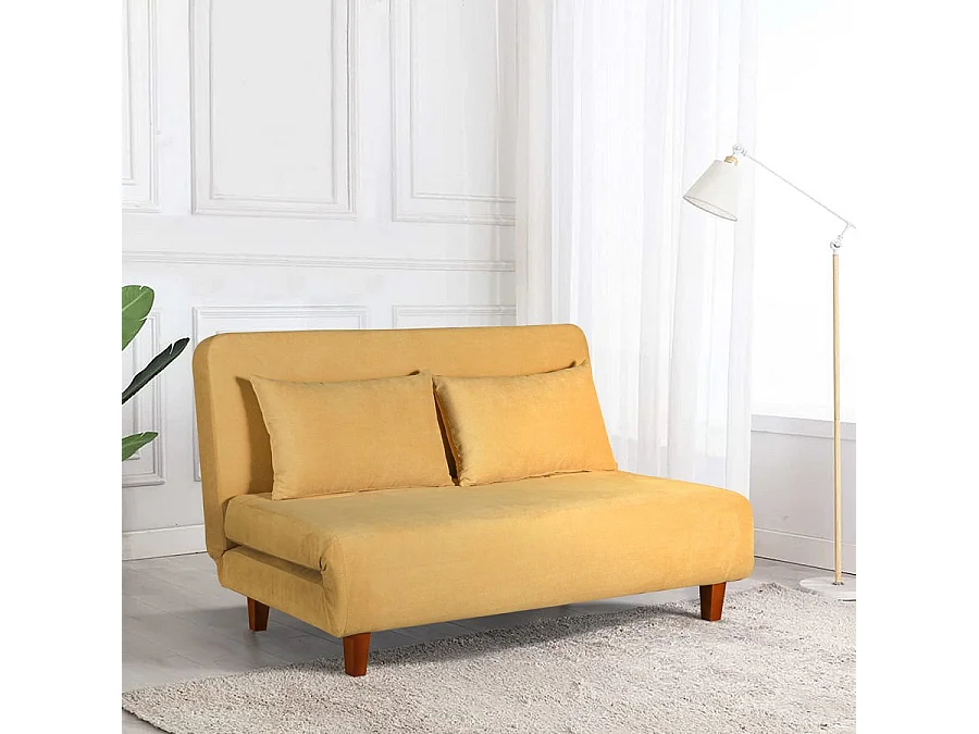 We Home - Canapé convertible deux places jaune avec coussins Basil