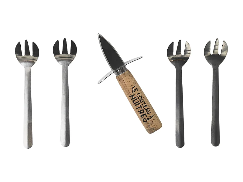 Cuchillo para ostras y 4 tenedores de acero inoxidable