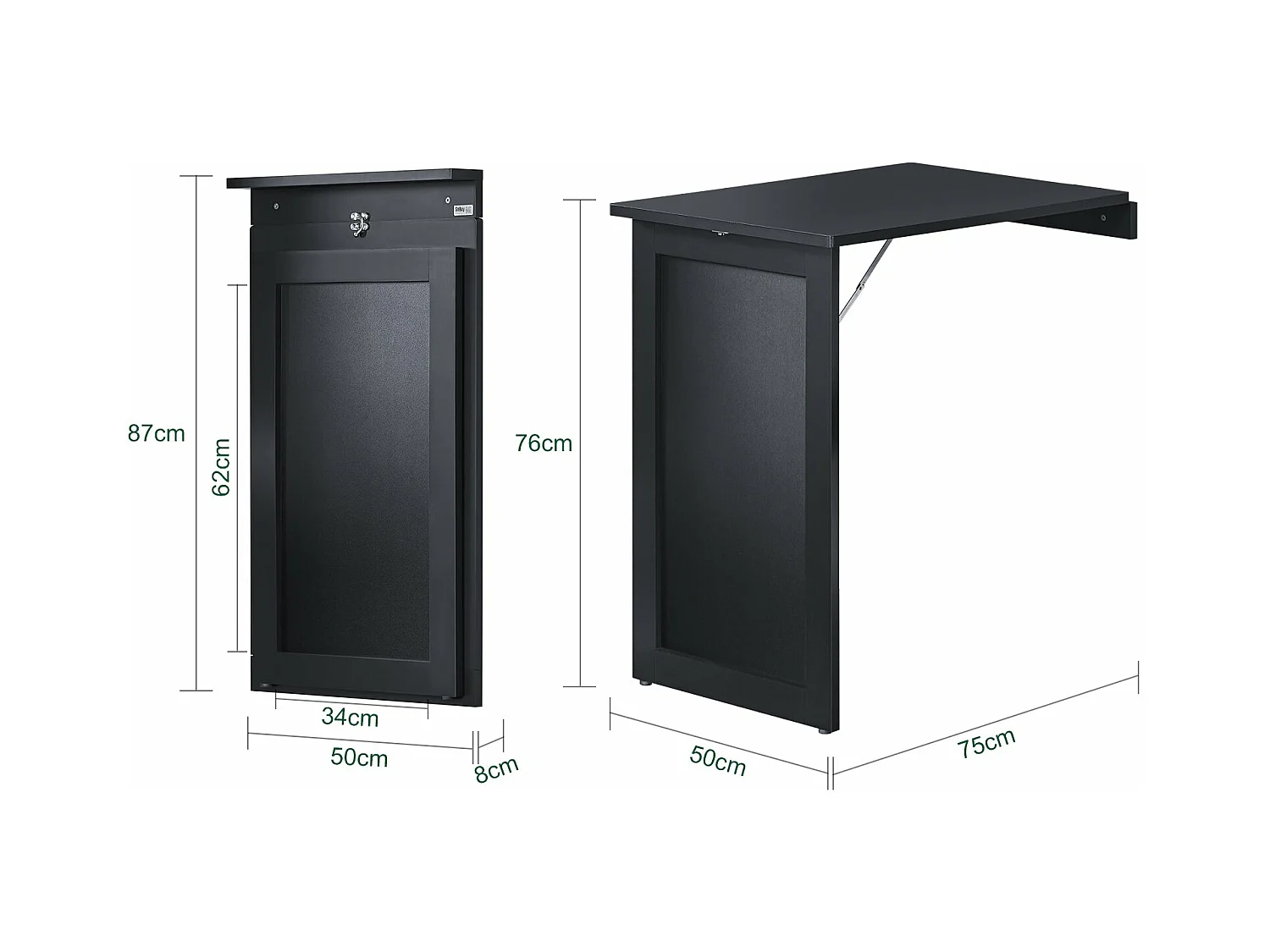 SoBuy Table Murale Pliable Bureau Murale Rabattable Table de Cuisine Salle à Manger avec Mémo Board - Noir 50x76x76 cm, FWT20-SCH