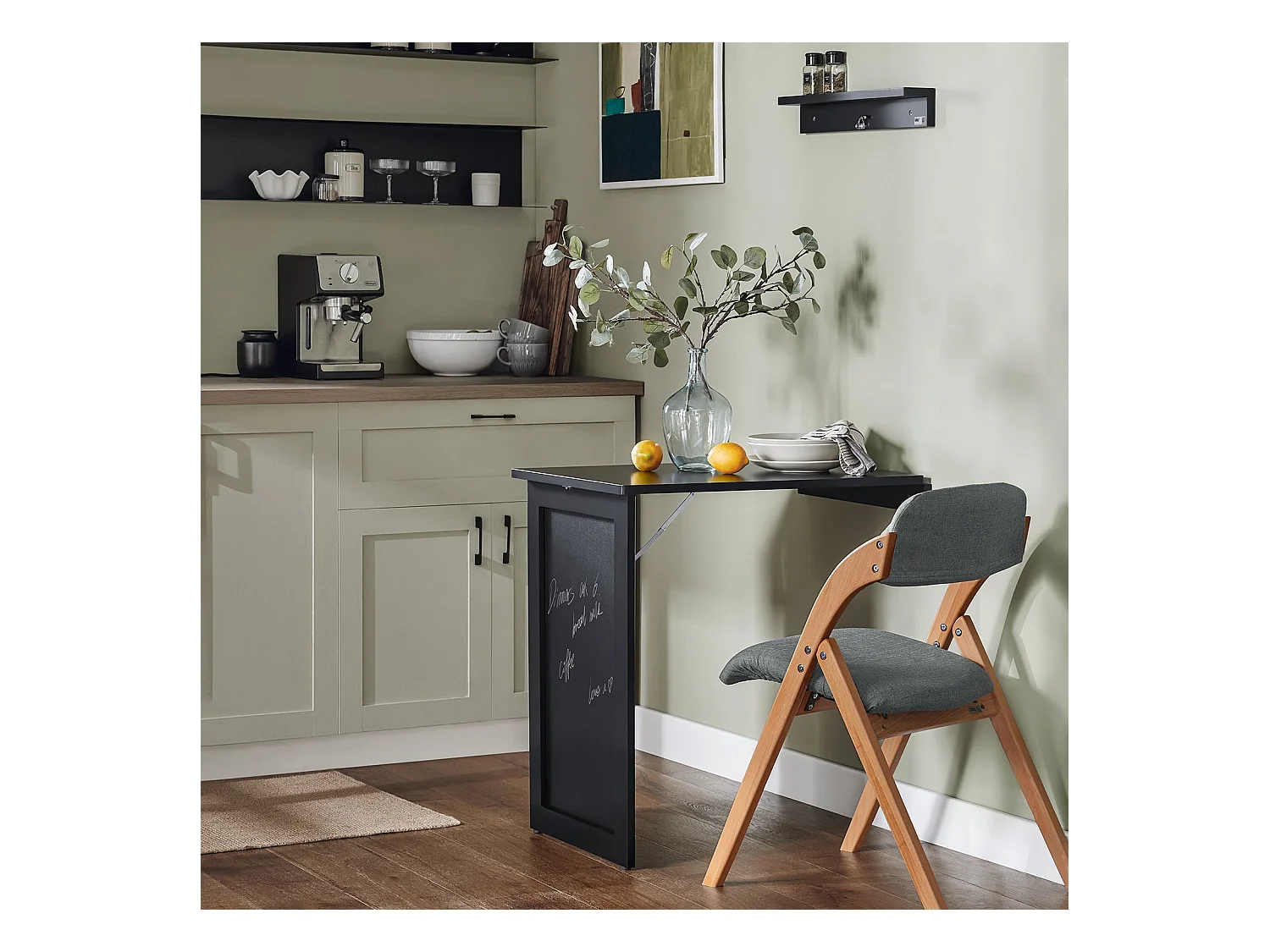 SoBuy Table Murale Pliable Bureau Murale Rabattable Table de Cuisine Salle à Manger avec Mémo Board - Noir 50x76x76 cm, FWT20-SCH