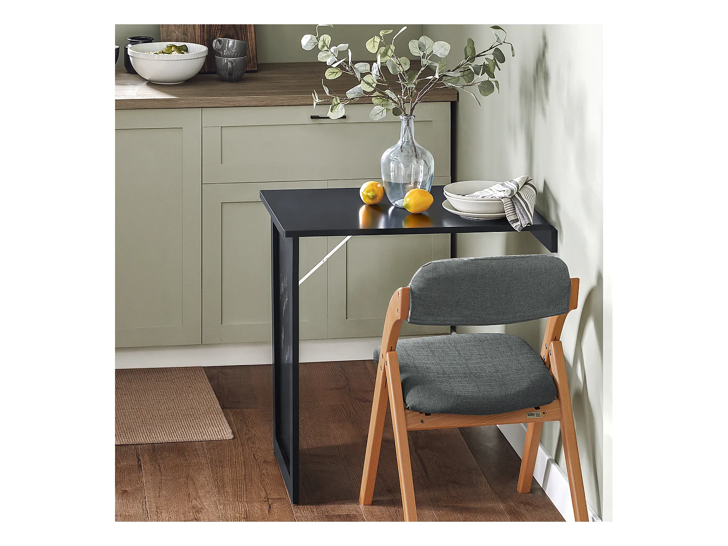 SoBuy Table Murale Pliable Bureau Murale Rabattable Table de Cuisine Salle à Manger avec Mémo Board - Noir 50x76x76 cm, FWT20-SCH