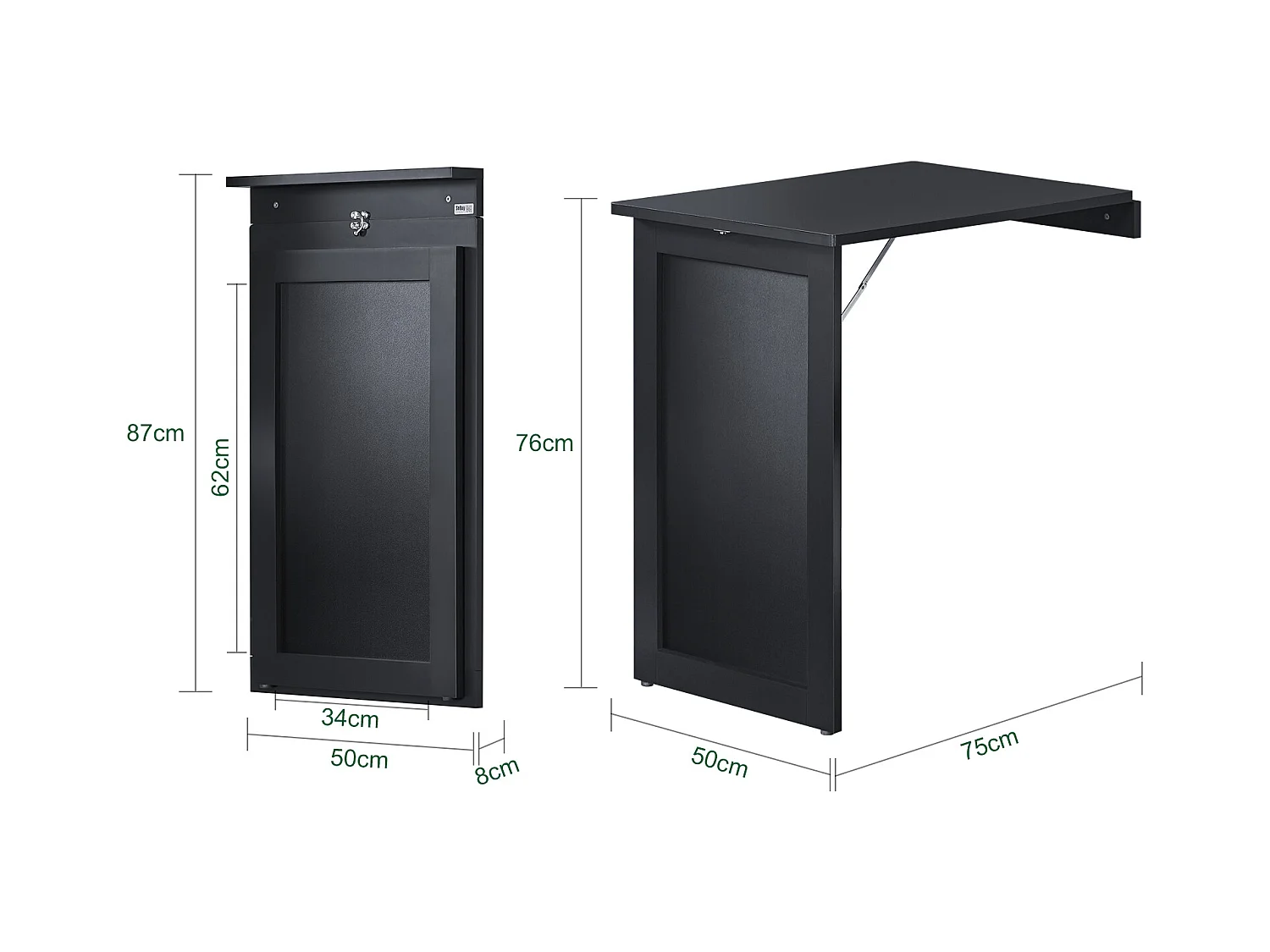 SoBuy Table Murale Pliable Bureau Murale Rabattable Table de Cuisine Salle à Manger avec Mémo Board - Noir 50x76x76 cm, FWT20-SCH
