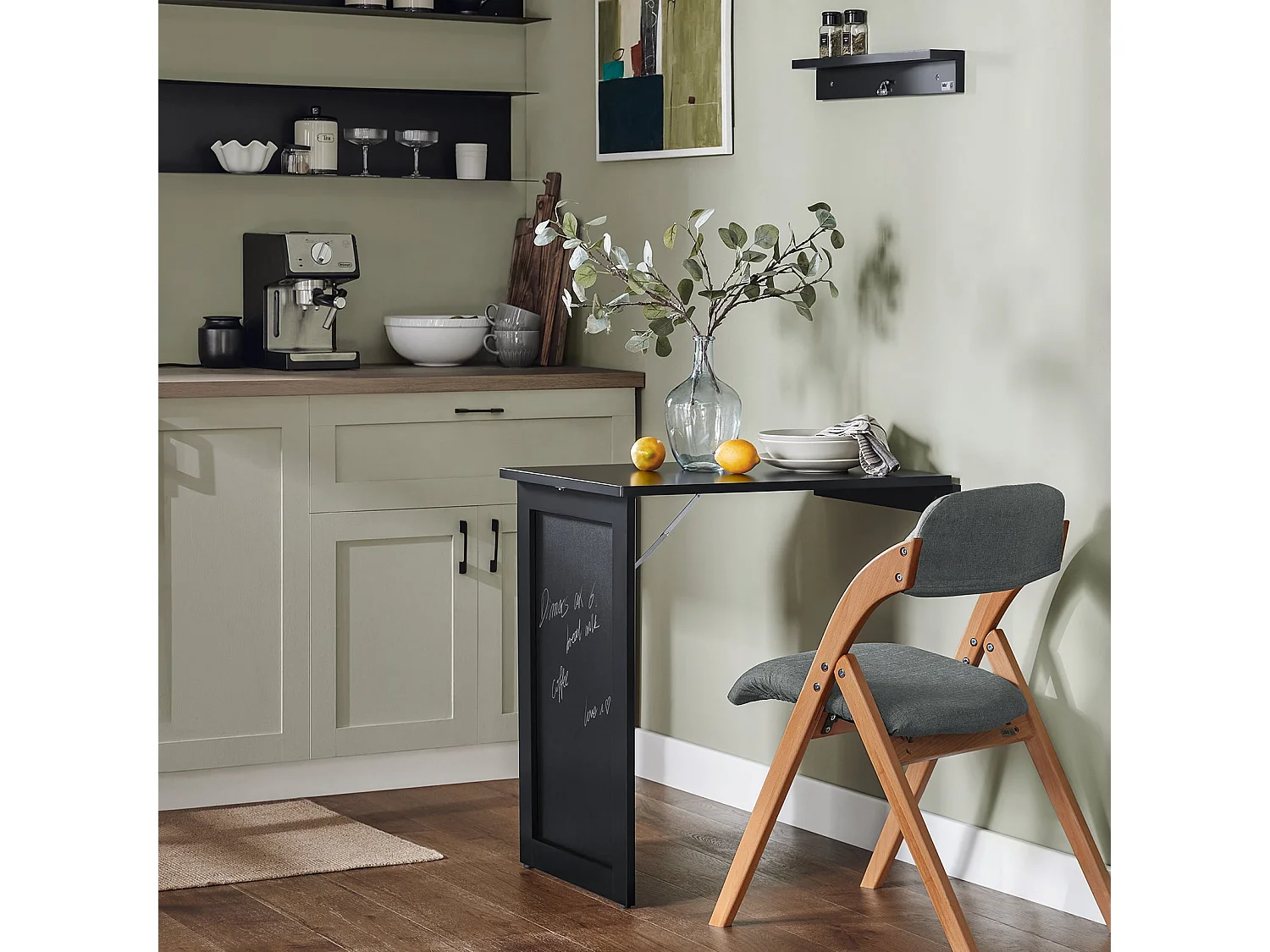 SoBuy Table Murale Pliable Bureau Murale Rabattable Table de Cuisine Salle à Manger avec Mémo Board - Noir 50x76x76 cm, FWT20-SCH