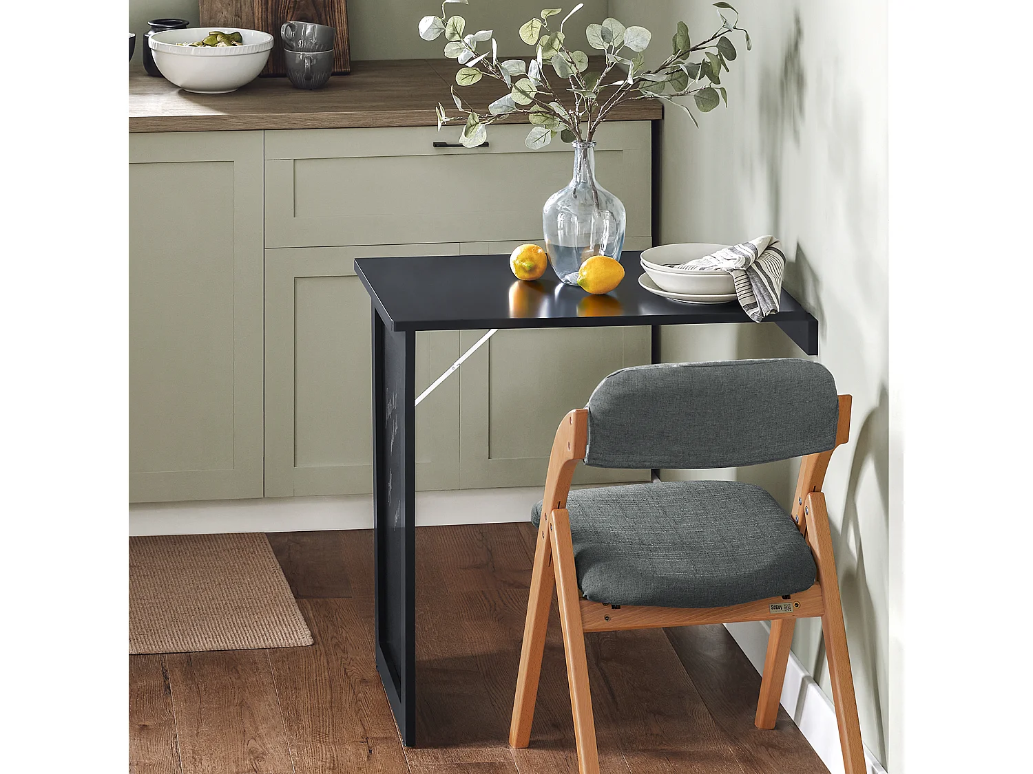 SoBuy Table Murale Pliable Bureau Murale Rabattable Table de Cuisine Salle à Manger avec Mémo Board - Noir 50x76x76 cm, FWT20-SCH