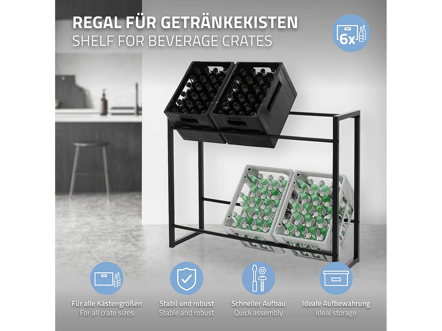 Étagère de rangement pour 6 caisses de boissons 104 x 32 x 82,5 cm acier anthracite