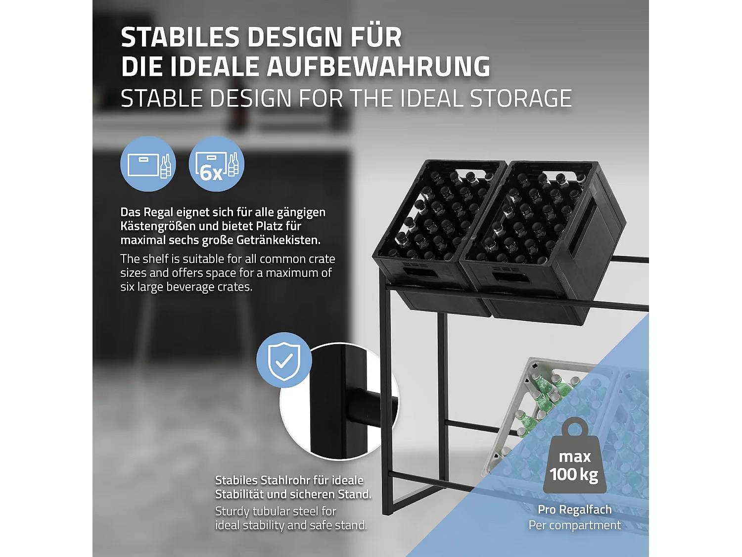 Étagère de rangement pour 6 caisses de boissons 104 x 32 x 82,5 cm acier anthracite