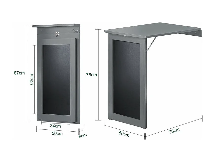 SoBuy Tavolo A Muro Tavolo Pieghevole Tavolo Cucina Con Lavagna colore grigio FWT20-HG