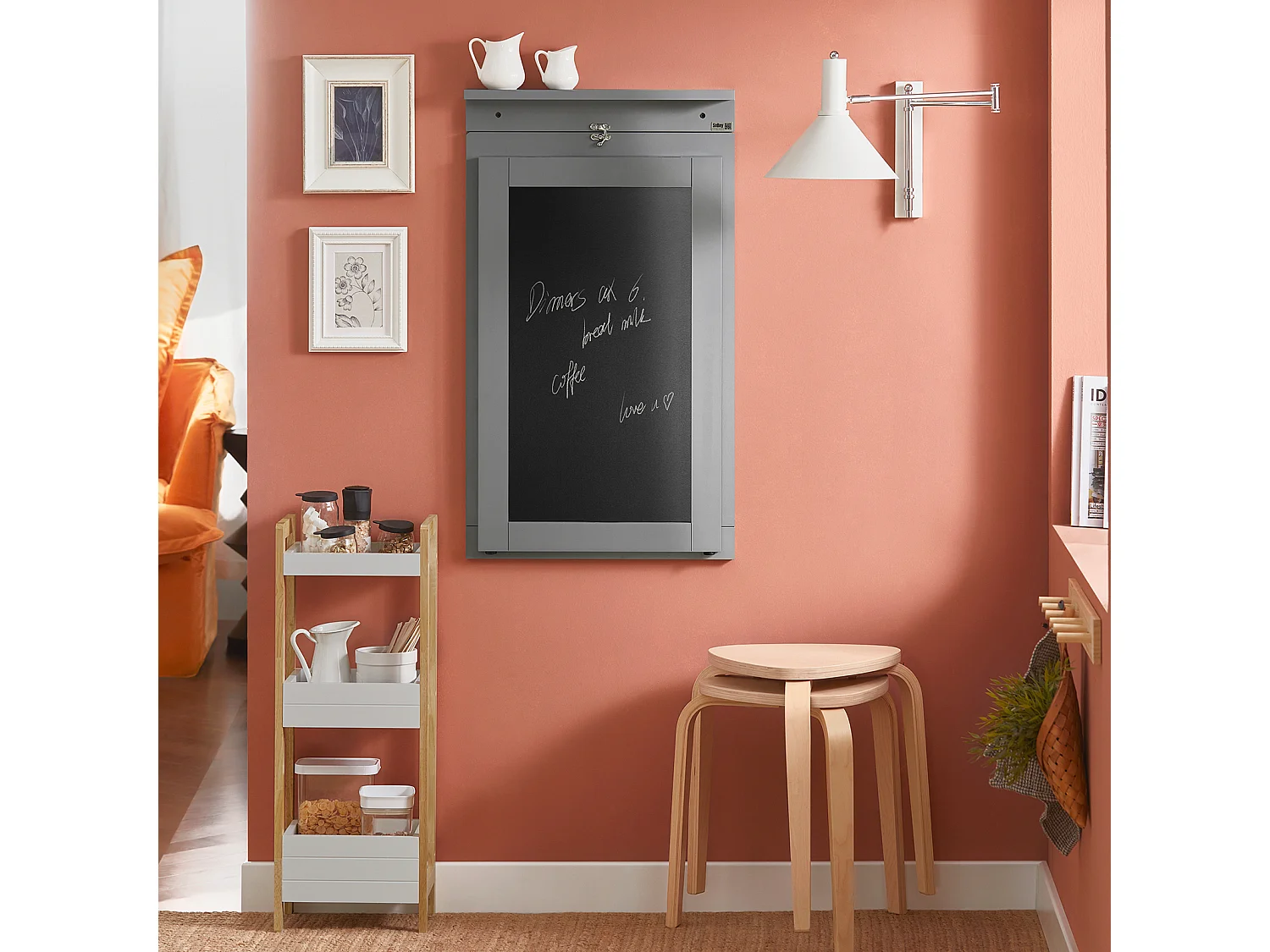 SoBuy Table Murale Pliable Bureau Murale Rabattable Table de Cuisine Salle à Manger avec Mémo Board - Gris 50x75x76 cm, FWT20-HG