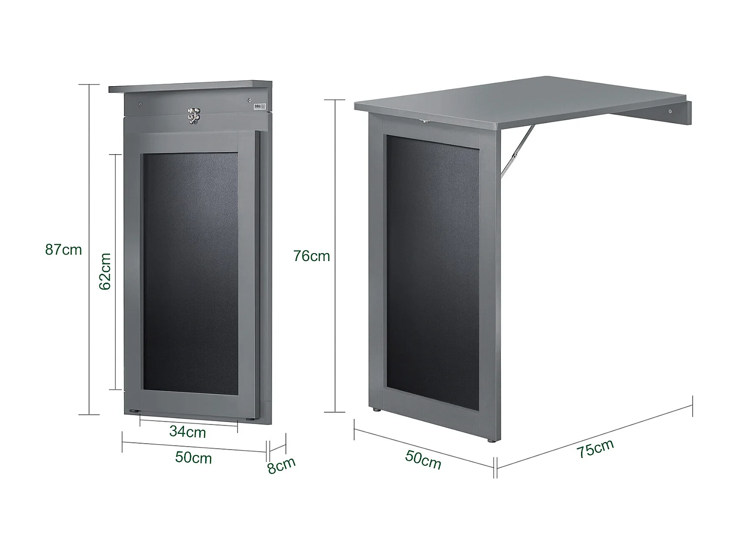 SoBuy Table Murale Pliable Bureau Murale Rabattable Table de Cuisine Salle à Manger avec Mémo Board - Gris 50x75x76 cm, FWT20-HG