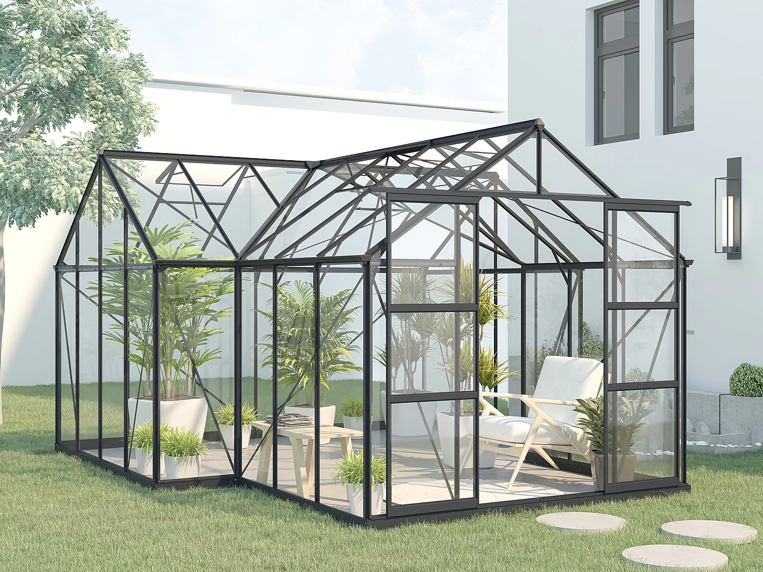 Serre de jardin orangerie en verre trempé 15,5 m² - Anthracite - NARCISSE
