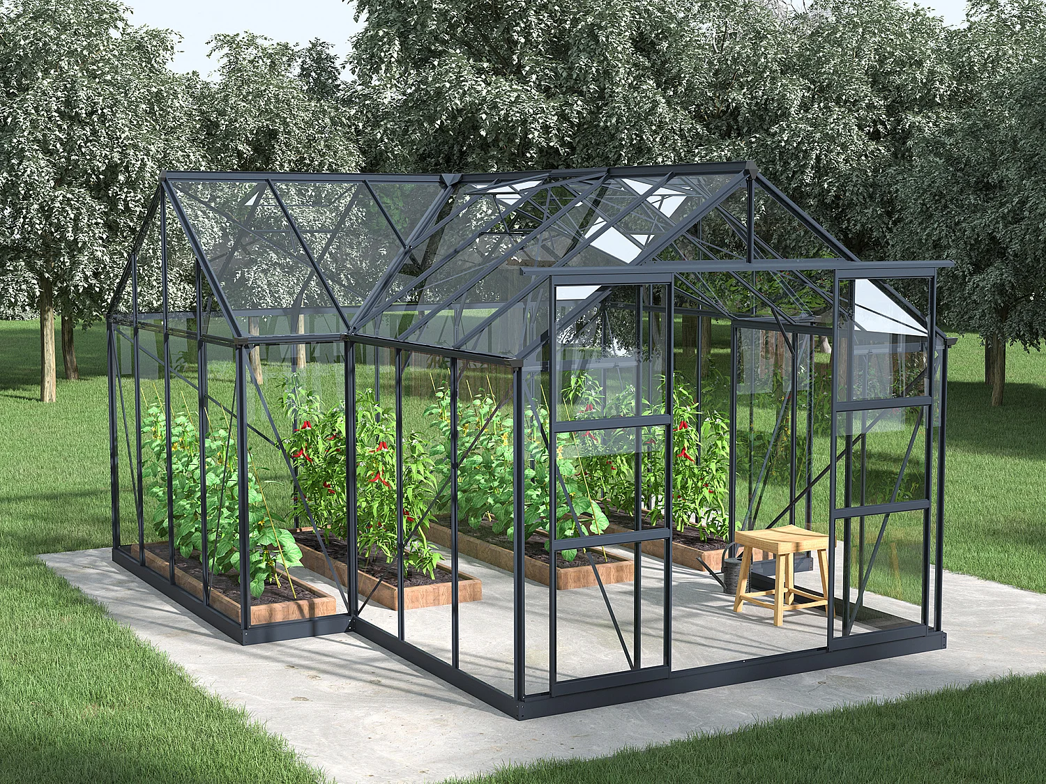 Serre de jardin orangerie en verre trempé 15,5 m² - Anthracite - NARCISSE