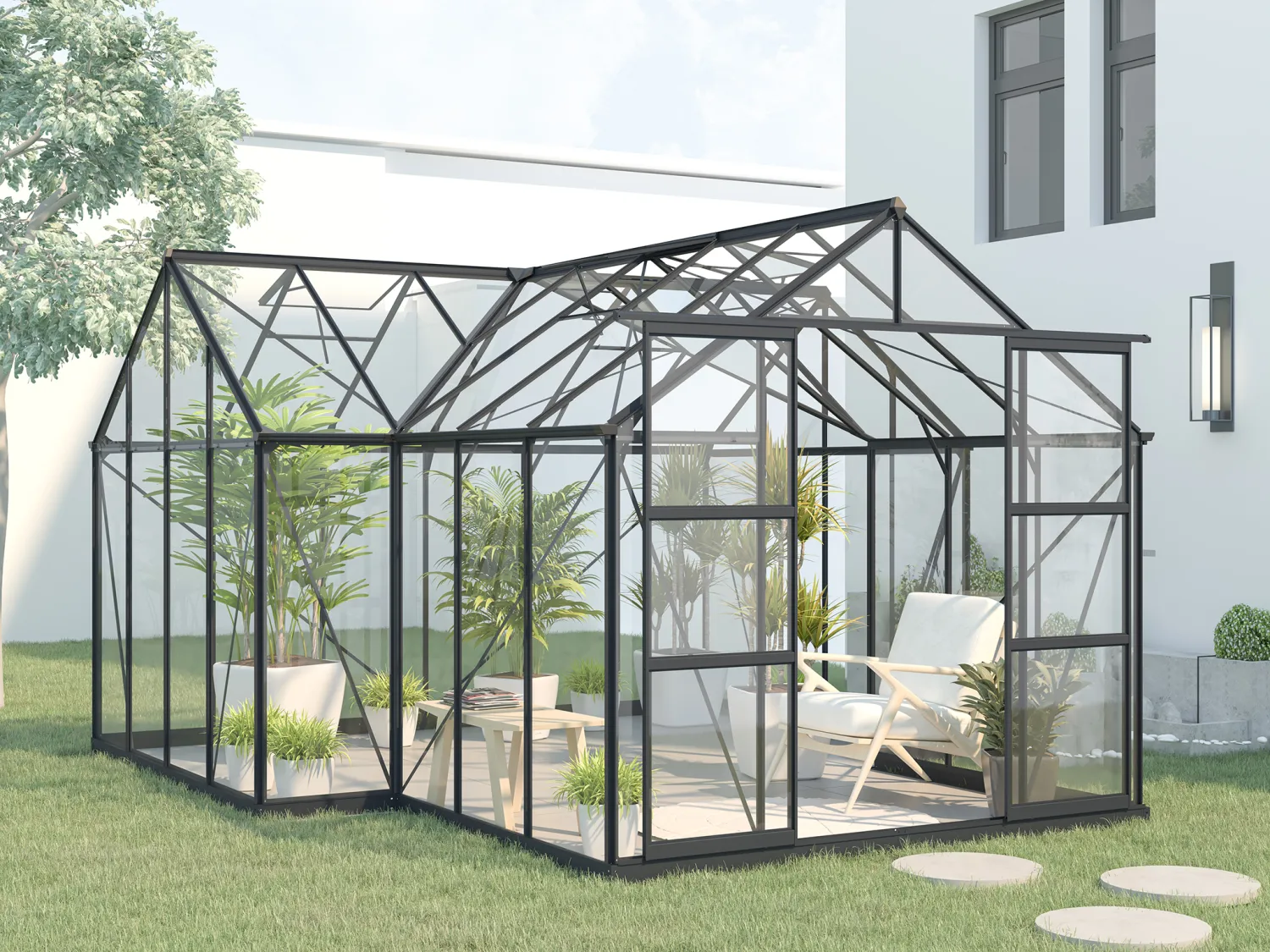 Gewächshaus - Orangerie-Stil - Sicherheitsglas - 15,5 m² - Anthrazit - NARCISSE