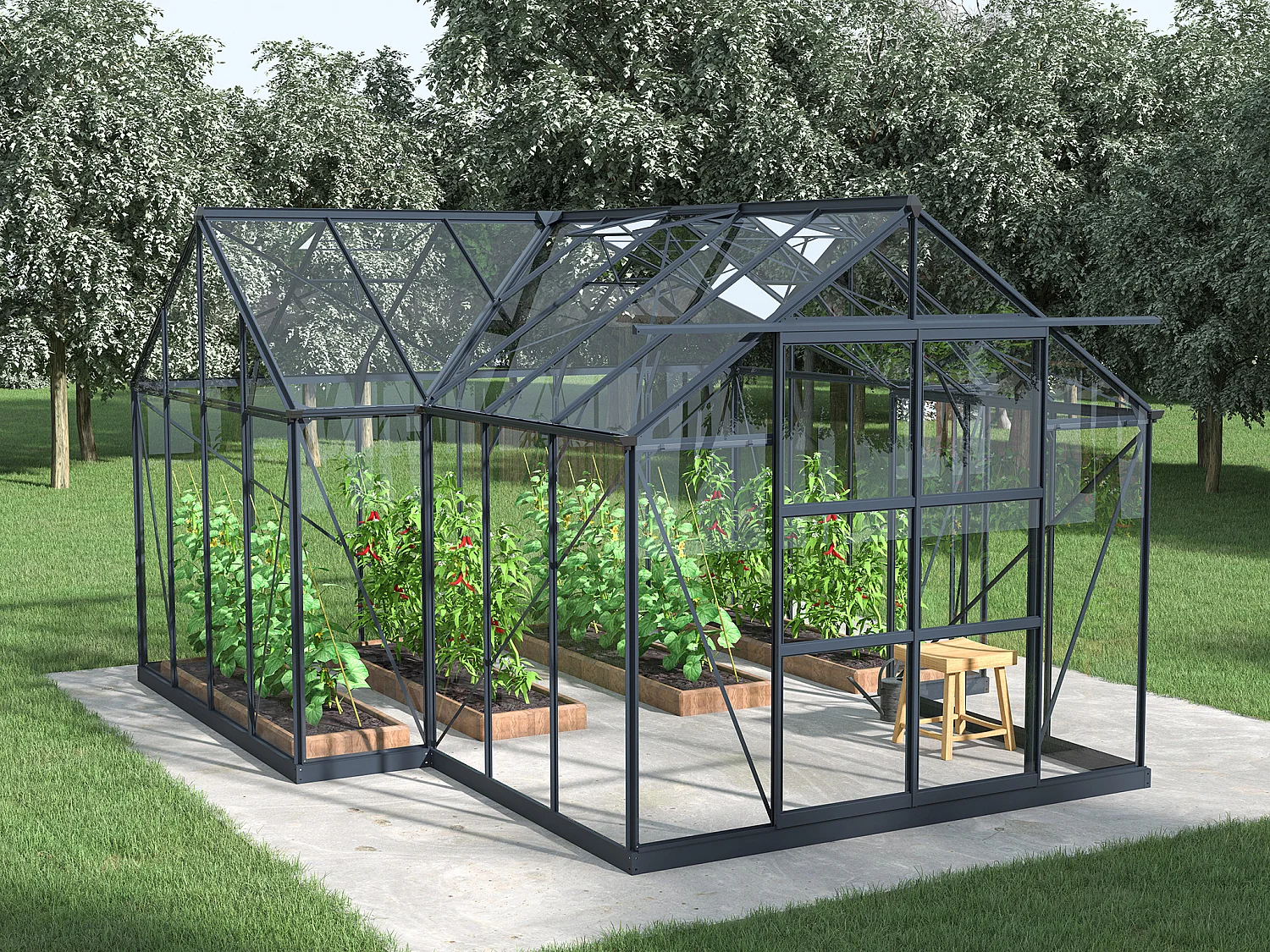 Invernadero de jardín estilo orangerie de vidrio templado 15,5 m² - Antracita - NARCISSE