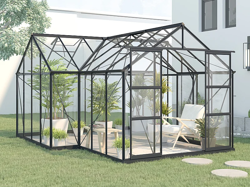 Serre de jardin orangerie en verre trempé 15,5 m² - Anthracite - NARCISSE