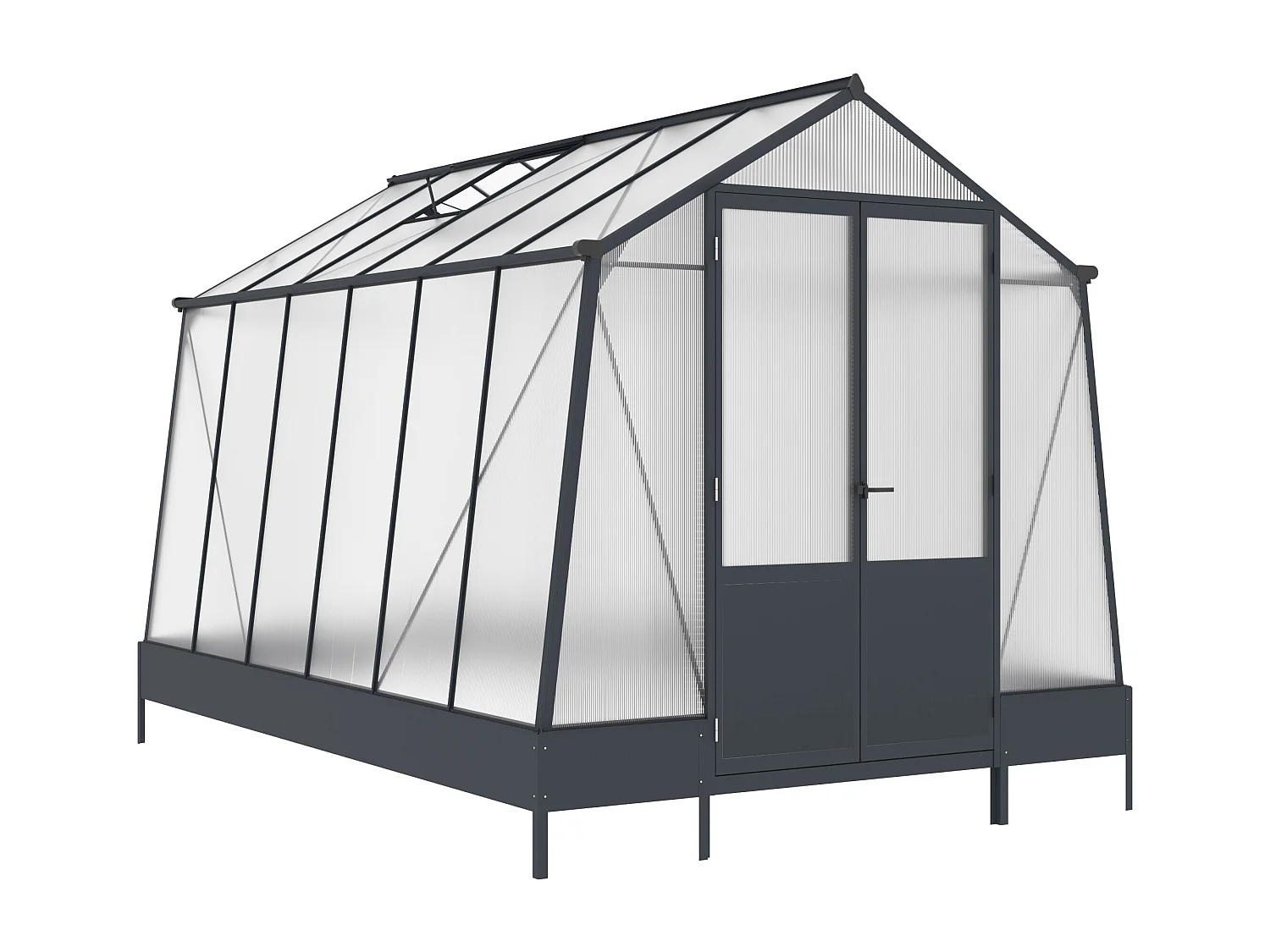 Serre de jardin en polycarbonate 9,1 m² avec embase - Anthracite - ASARINA