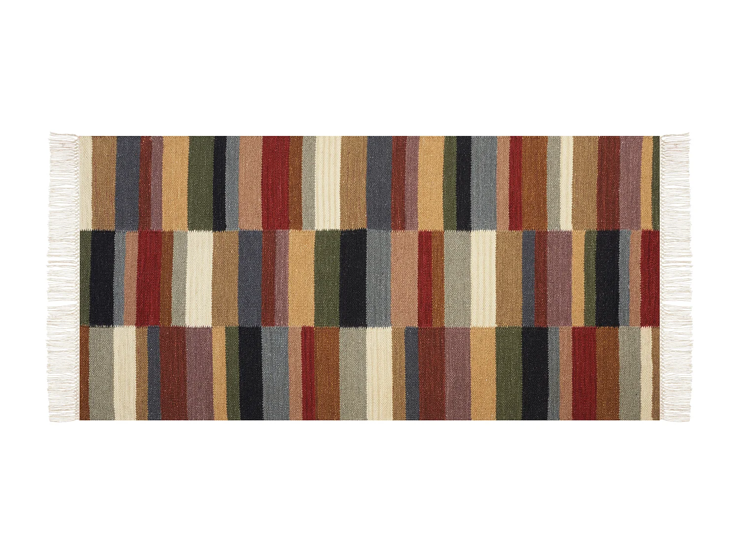 Kelim-Teppich Wolle bunt 80 x 150 cm handgewebt geometrisches Muster Musaler