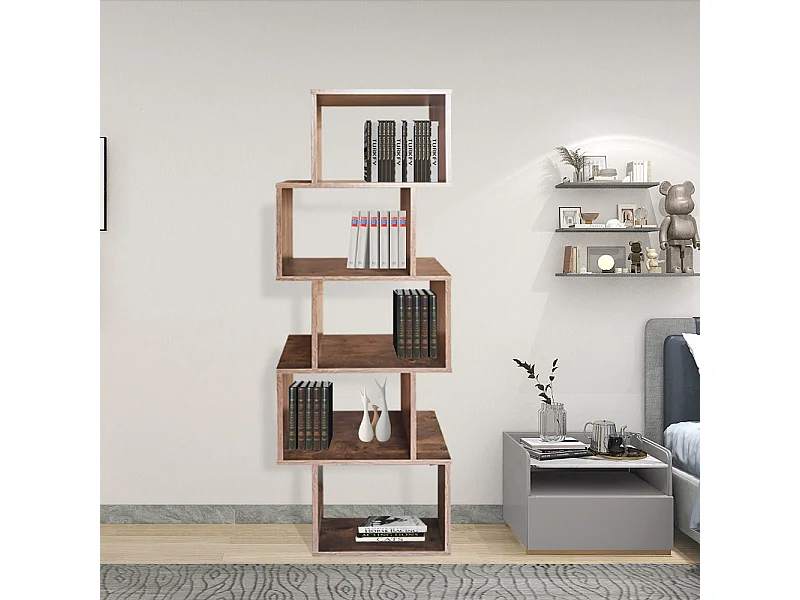 Zigzag boekenkast - 5 niveaus - vintage houtlook - Kaliopsi