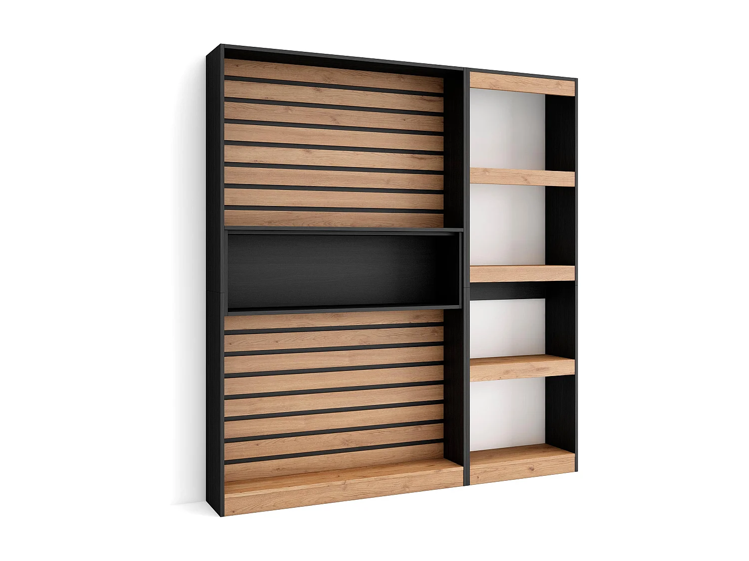 Librería estantería, 170x25x186cm, Salón - Comedor - Oficina, Con Almacenaje, Roble y negro