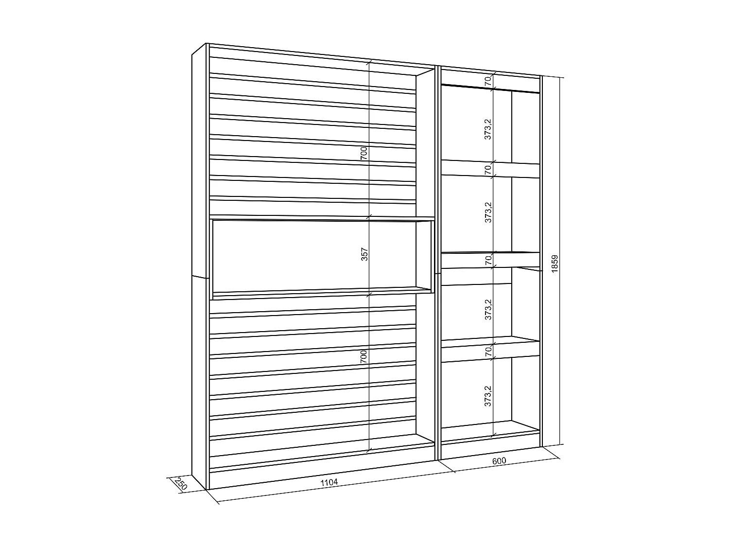 Librería estantería, 170x25x186cm, Salón - Comedor - Oficina, Con Almacenaje, Roble y negro