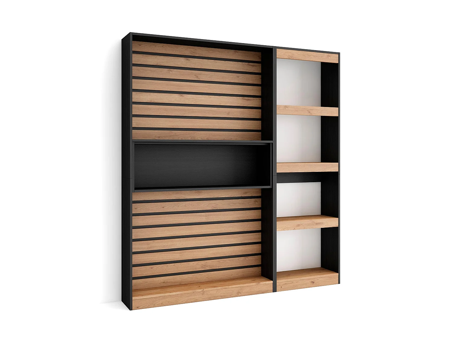 Boekenkast, Boekenplank, 170x25x186cm, Woonkamer, Eetkamer, Bureau, Kantoorplank, Eiken/Zwart