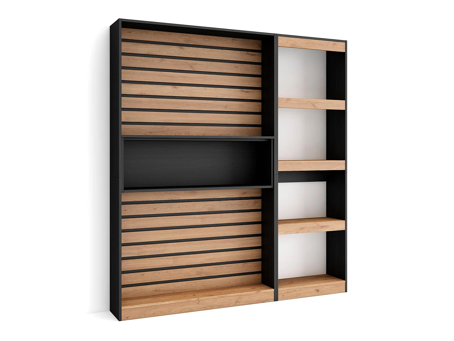 Librería estantería, 170x25x186cm, Salón - Comedor - Oficina, Con Almacenaje, Roble y negro