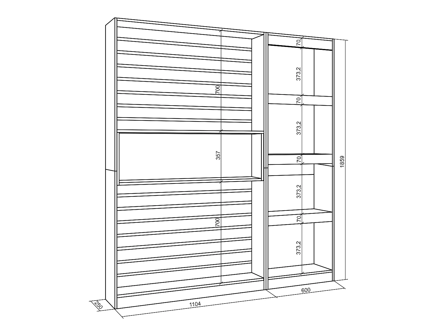 Librería estantería, 170x25x186cm, Salón - Comedor - Oficina, Con Almacenaje, Roble y negro