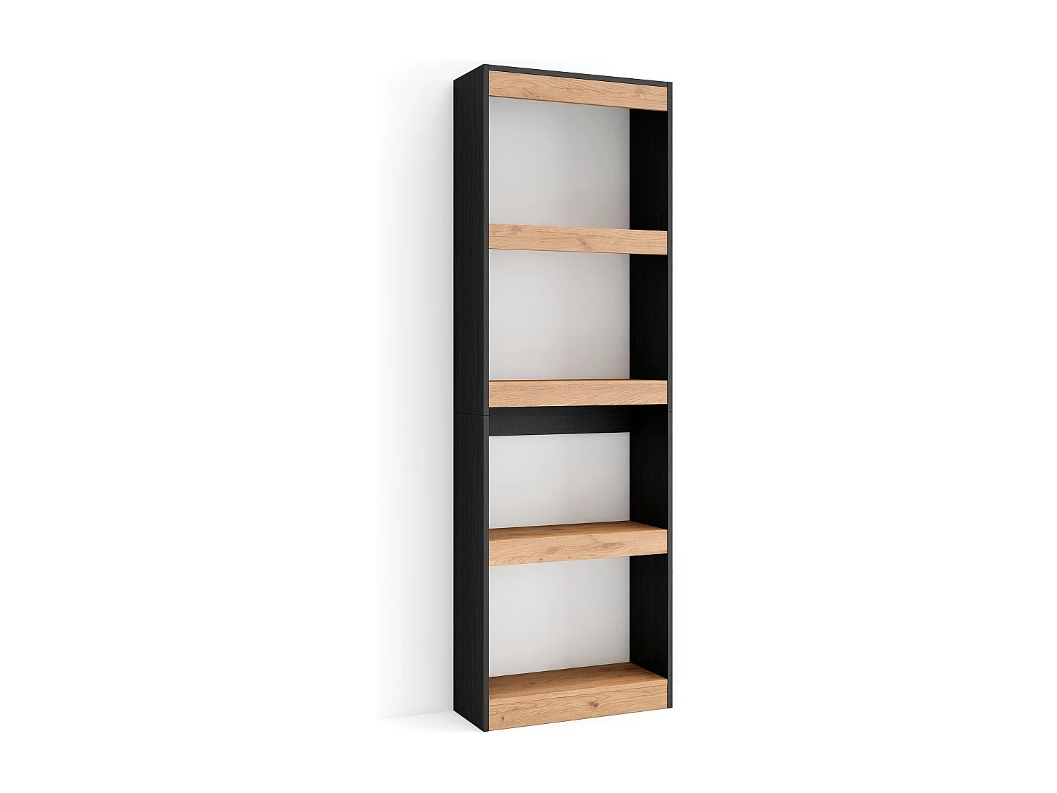 Bücherregal Bibliothek, 60x25x186cm, Wohnzimmer, Esszimmer, Büro, Aufbewahrungsregal, Eiche Schwarz