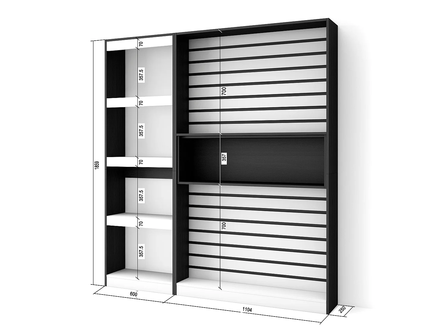 Estantes de prateleiras , 170x186x25cm, Sala de estar - Escritório, Sala de  jantar, Branco e preto