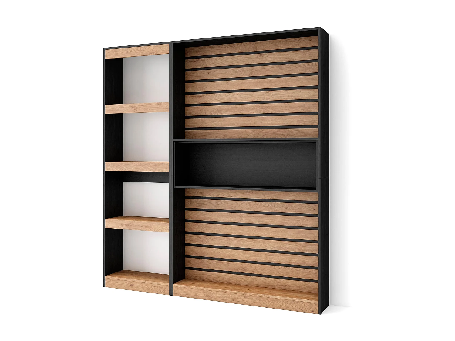 Étagère Bibliothèque, 170x25x186cm, Salon Salle à manger Bureau, Salon, Bureau, Chêne et noir