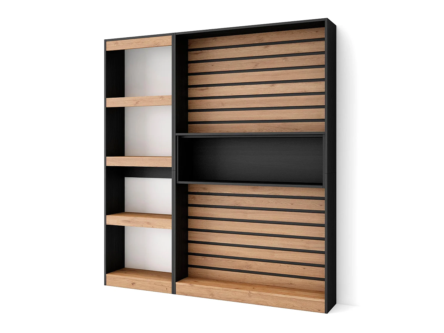 Librería estantería, 170x25x186cm, Salón - Comedor - Oficina, Con Almacenaje, Roble y negro