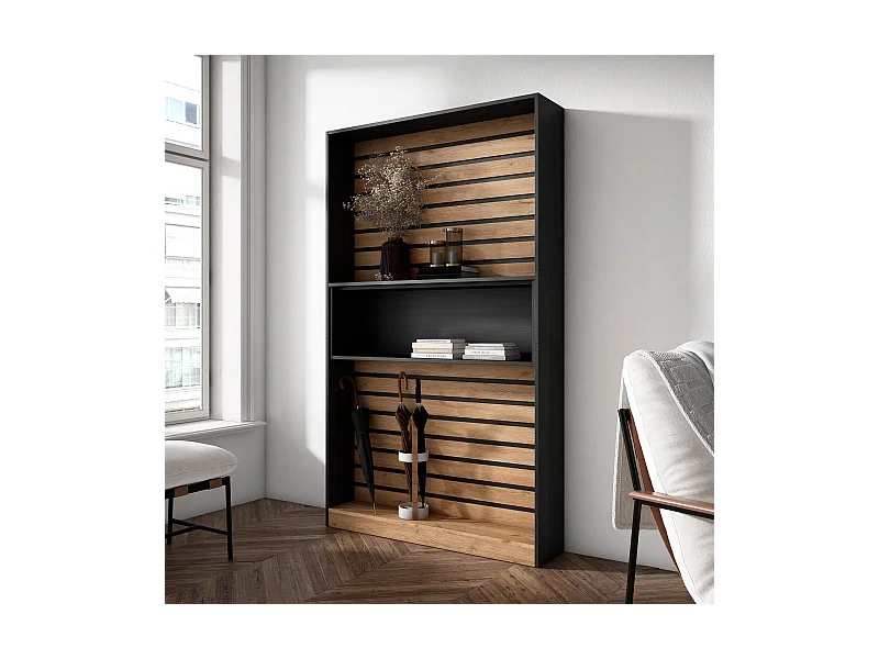 Bücherregal Bibliothek, 110x25x186cm, Wohnzimmer, Esszimmer, Büro, Aufbewahrungsregal, Eiche Schwarz