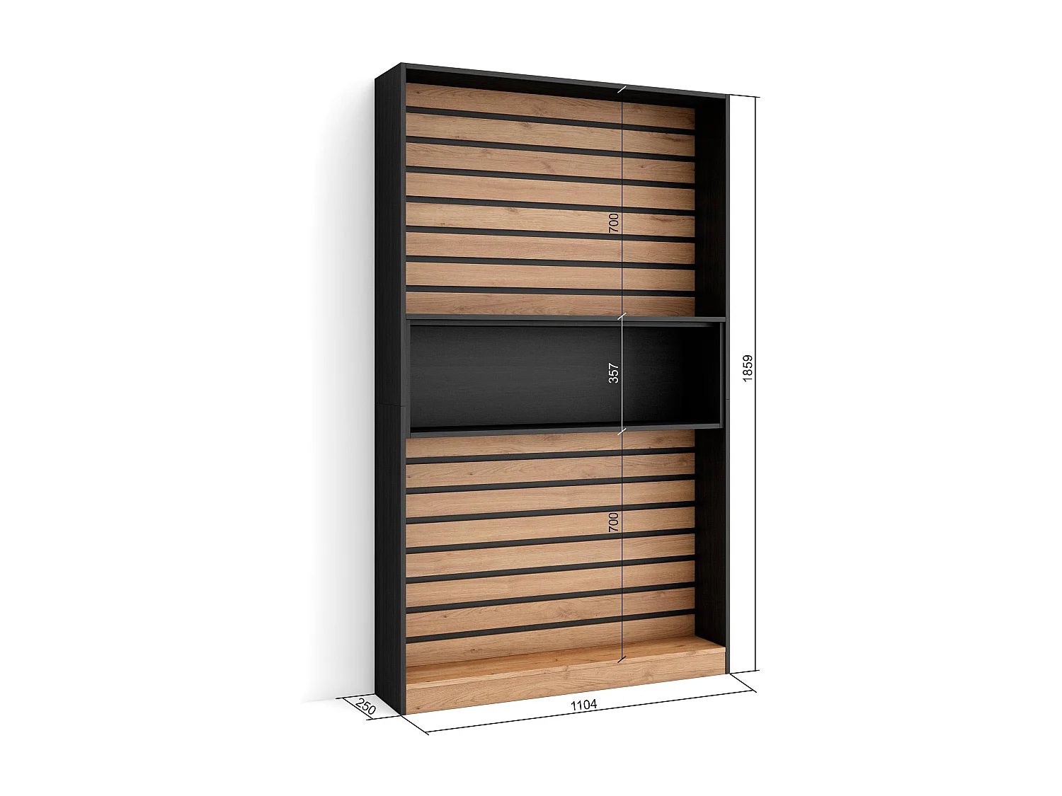 Boekenkast, Boekenplank, 110x25x186cm, Woonkamer, Eetkamer, Bureau, Kantoorplank, Eiken/Zwart