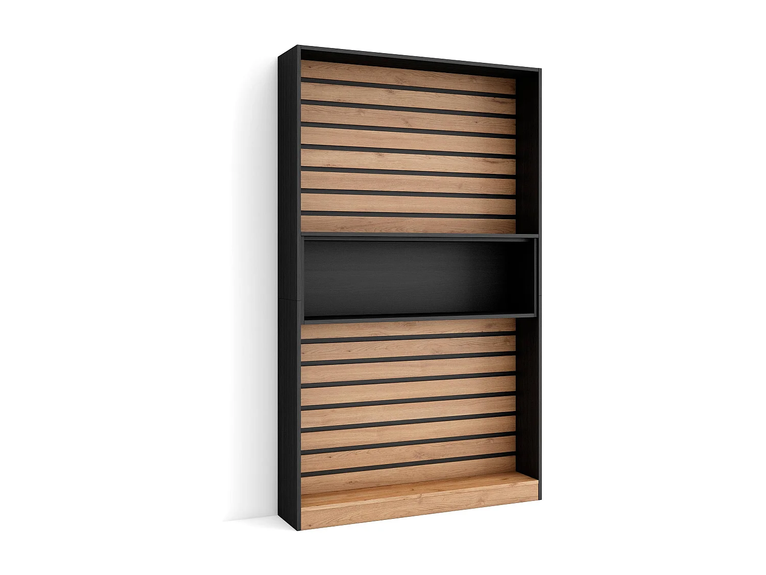 Bücherregal Bibliothek, 110x25x186cm, Wohnzimmer, Esszimmer, Büro, Aufbewahrungsregal, Eiche Schwarz