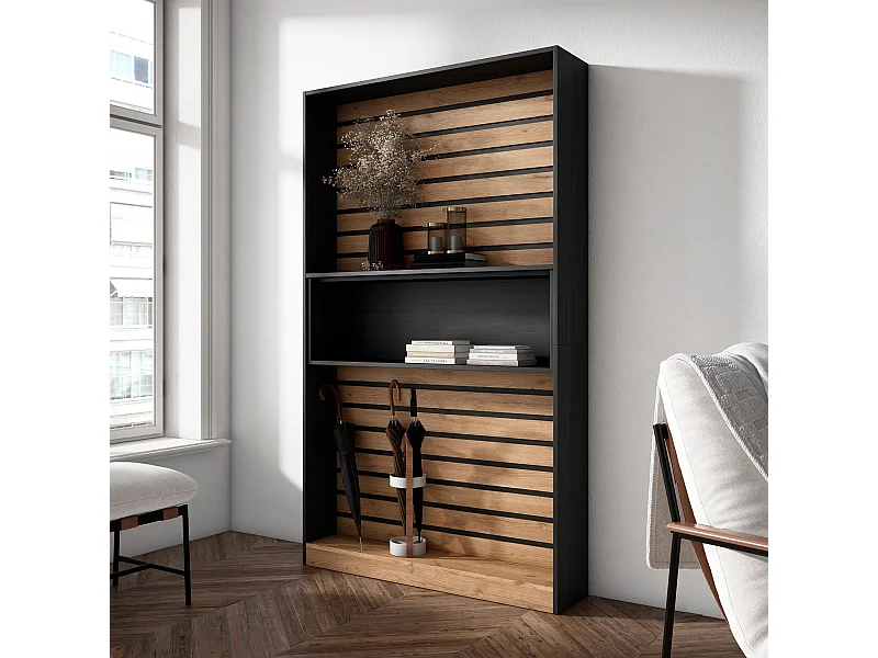 Boekenkast, Boekenplank, 110x25x186cm, Woonkamer, Eetkamer, Bureau, Kantoorplank, Eiken/Zwart