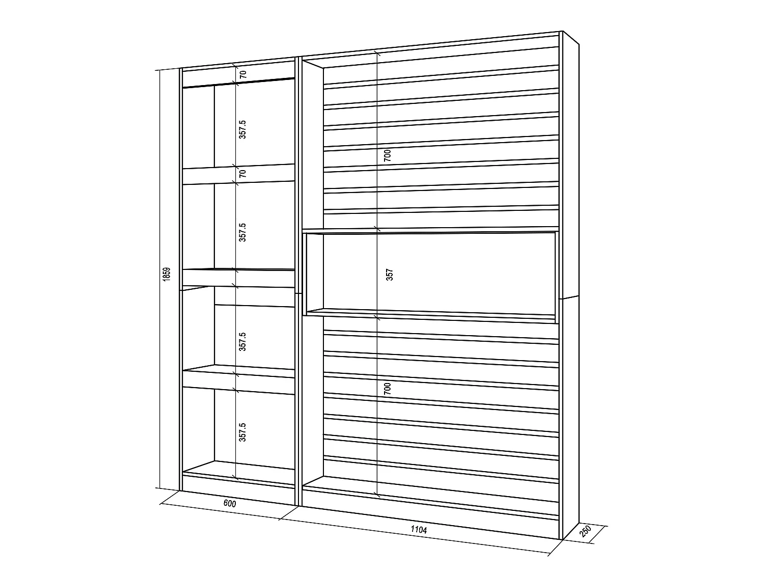 Boekenkast, Boekenplank, 170x25x186cm, Woonkamer, Eetkamer, Bureau, Elektrische haard, Eiken/Zwart